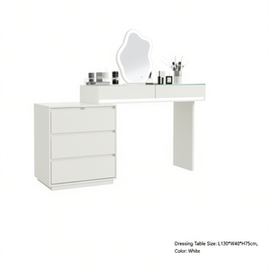 Modern Dressing Table L130W40H75cm White With Lighted <b>Mirror</b> For Bedroom Makeup Vanity - Product Image 1
