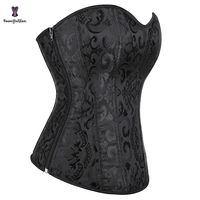 Grande taille Xs-xxxxxxl Brocade Overbust Corsets et Bustiers Femmes Jacquard À Lacets Os Corset Top Noir Avec Fermeture Éclair