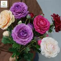Vente en gros de fleurs artificielles réalistes à 3 têtes, rose thé, grande fleur de renoncule rose pour la décoration de la maison, des mariages et des fêtes
