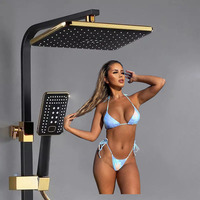 Deao Carré Salle De Bains Système De Douche Baignoire Mitigeur Robinet Chaud Froid Salle De Bains Robinet Thermostatique Ensemble De Douche Senducs Noir Or OEM 02