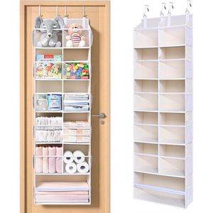 Over The Door Organizer 19 Pockets Hanging <b>Storage</b> With Clear Windows For Closet Bathroom Nursery Beige Rectangle Hook Type - Product Image 1