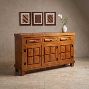 Aparador Rústico de Madera Maciza con 3 Puertas y 3 Cajones, Mueble de Almacenamiento para Sala de Estar - Product Image 2