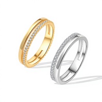 Bague tendance minimaliste pour femme, best-seller transfrontalier, en tungstène électroplaqué, double rangée de zircons incrustés de diamants