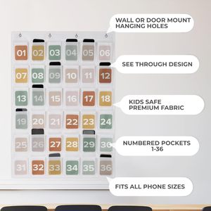 ที่ใส่โทรศัพท์มือถือแบบแขวนผนัง 36 ช่อง สำหรับจัดเก็บในห้องเรียน ติดผนังหรือประตู ทำจากพลาสติกทรงสี่เหลี่ยม - Product Image 6