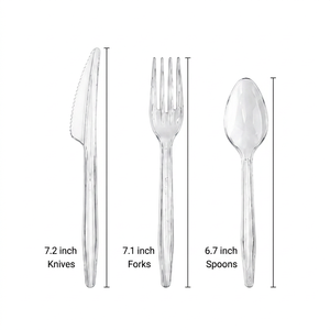 Ensemble de couverts jetables en plastique transparent, couteau, fourchette, cuillère, assortiment de couverts en PS pour les fêtes, les restaurants, les plats à emporter - Product Image 1
