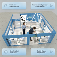 Kiosque d'opticien personnalisé pour centre commercial, vitrine LED pour lunettes, mobilier complet pour magasin d'opticien, présentoir mural pour lunettes