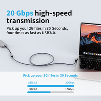 Kabel Data USB Tipe C, kabel ekstensi USB Gen2 Tipe C laki-laki ke Perempuan, jalinan Data 20gbps, kabel 3.1