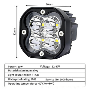 ไฟสปอร์ตไลท์ LED ออฟโรด 12V แสงสีขาว แสงรุ้ง 4-LED ลำแสงความเข้มสูงสำหรับยานพาหนะไฟฟ้าและรถจักรยานยนต์ - Product Image 5