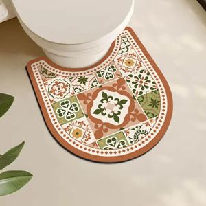 Alfombra de Baño Antideslizante de Tierra de Diatomeas en Forma de U con Diseño Floral Vintage, Color Rojo Cubano - Product Image 5