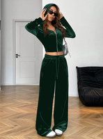 Sweat à capuche et pantalon de survêtement en velours avec lettre en cristal vert émeraude Ensemble de sweat à capuche et pantalon de survêtement pour femmes Ensemble deux pièces