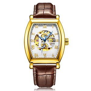 Nuovo AOKULASIC <span class=keywords><strong>Orologio</strong></span> Meccanico <span class=keywords><strong>Automatico</strong></span> Nero e Oro per Uomo, <span class=keywords><strong>Cinturino</strong></span> in Vera <span class=keywords><strong>Pelle</strong></span>, <span class=keywords><strong>Orologio</strong></span> da Polso Maschile 5002 - Product Image 2