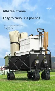 Chariot de camping pliable à 4 roues en aluminium, chariot de pique-nique à pousser à la main, chariot de camping portable, chariot de rangement de grande capacité - Product Image 4