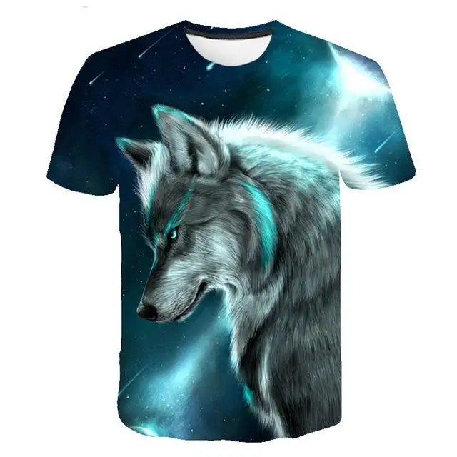 2021 Summer T Shirt Men Streetwear Round Neck Short Sleeve Tees Tops Funny Animal Mens Casual Hip Hop Wolf 3D Print T-shirt