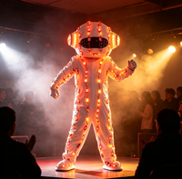 Costume de robot futuriste à LED, blanc, en peluche, lumineux, pour adulte, en coton, pour homme, DJ, fête, festival, cosplay