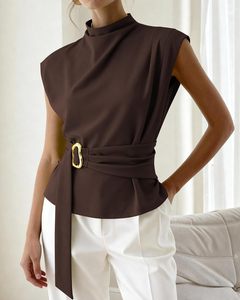 Blouses pour femmes, élégantes, à manches courtes, col montant, chemises de travail, tuniques, hauts décontractés d'été pour le bureau 2026 - Product Image 6