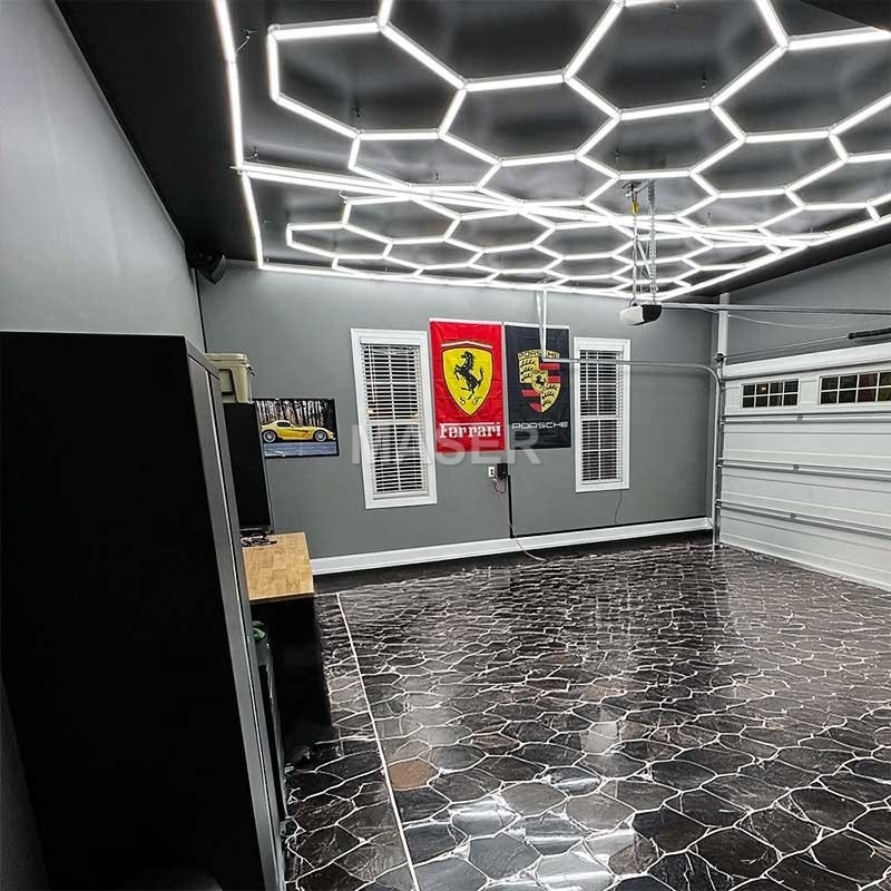 High Quality Aluminum Modern Honeycomb Shape Hexagonal LED Lighting on the Ceiling Indoor Work Light for Garage 15 Grid System