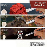 Set Kuas Detail Hobby 3pcs Ukuran Berbeda, Bulu Kambing, Gagang Hitam, Set Kuas Drybrush Masterclass, Promo!