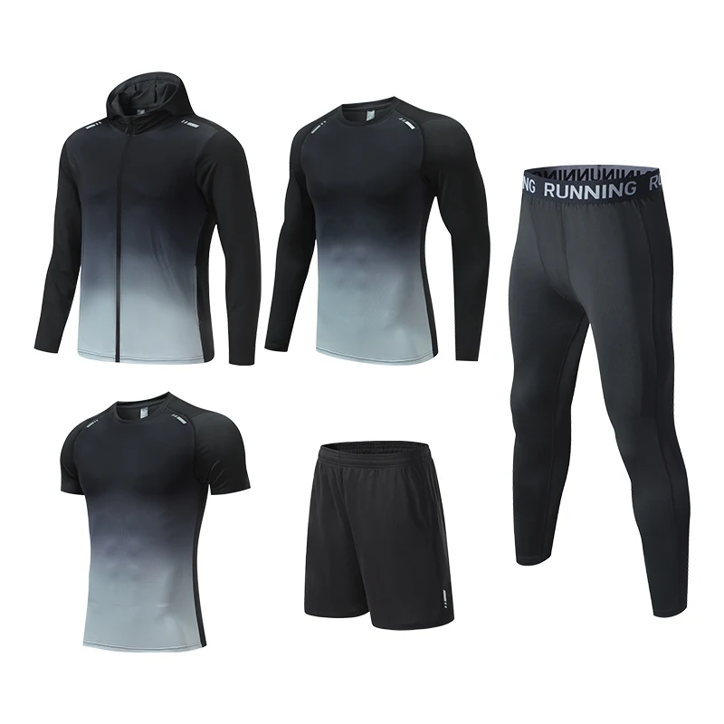 Quick Dry Slim Fit Long Sleeve Gym Set 5pcs High Elastic Gradient Popular Style Quality Gym Set