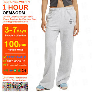 Fabricant de pantalons de survêtement personnalisés avec étiquette tissée privée, pantalons de survêtement sportifs épais à cordon interne, coupe large, taille basse pour femmes - Product Image 1