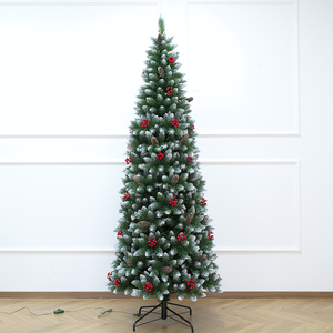 Best-Selling Pointed-Tip White Flocked PVC Pencil Christmas <b>Tree</b> <b>with</b> Berries & Pinecones, for Living Room & Mall Decoration - Product Image 1