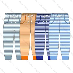 Pantalones largos de algodón a rayas para bebés, pantalón de cintura alta personalizado, venta al por mayor