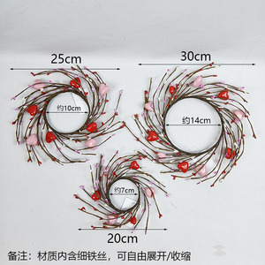 ハート型の装飾リース ドア 壁掛け バレンタインデー ギフト オーナメント 窓掛け 赤いハートリース - Product Image 6