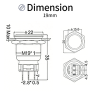 Interrupteur à bouton-poussoir LED étanche à tête plate 1NO IP65 en acier inoxydable 16mm 19mm 22mm pour panneau de commande industriel CNC Démarrage/Arrêt