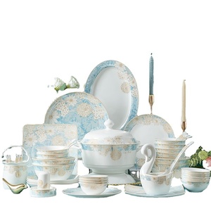 Service de vaisselle en céramique de Jingdezhen : bols, assiettes et soucoupes en porcelaine fine ; coffret cadeau de bols, assiettes et soucoupes pour la maison - Product Image 5