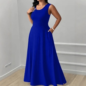 <span class=keywords><strong>Abito</strong></span> Lungo <span class=keywords><strong>Estivo</strong></span> 2026 Nuovo Arrivo Casual Elegante Monocromatico <span class=keywords><strong>Taglie</strong></span> <span class=keywords><strong>Forti</strong></span> da Donna con Scollo a O, Allacciatura Posteriore e Tasche Laterali - Product Image 4