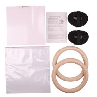 Fitness Training Wooden Gymnastic Rings Wood Gym Rings with Adjustable Buckle and Long Numbered Straps