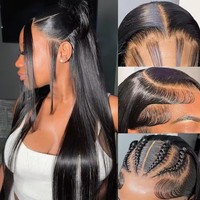 Perruque longue et droite en cheveux vierges vietnamiens bruts, perruque frontale en dentelle naturelle pour femmes noires