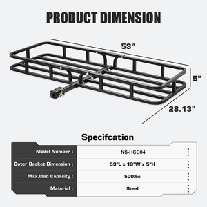 Panier de chargement arrière pour voiture, support de fixation pour attelage, en acier, avec garde-corps, revêtement poudré, compatible avec récepteur de 2 pouces, pour SUV, pick-up, station-wagon, tout-terrain - Product Image 3