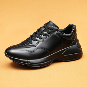 Zapatillas Casuales Ligeras de Piel Vacuna con Cordones para Hombre, Suela Gruesa - Product Image 1