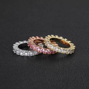 Veromca Single-Row Tennis kim cương Nhẫn Micro Pave <span class=keywords><strong>Bling</strong></span> CZ đá ra hip hop mạ Vàng Zircon phụ nữ người đàn ông Vòng - Product Image 3