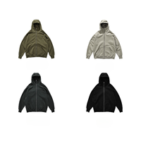 Pull à Capuche Homme 350G Doublé Polaire avec Poignets Côtelés et Gants Intégrés, Fermeture Éclair Métallique Dissimulée, Motif Uni, Coupe Ample, Impression Numérique