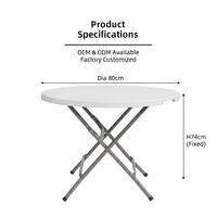 Table pliante ronde en plastique légère et imperméable de 80 cm, pour l'extérieur, le camping, le jardin, le balcon, la terrasse, table à manger portable
