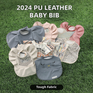Bavoir pour bébé en cuir PU personnalisé ou en stock, tenue mignonne pour tout-petits, lavable en machine, imperméable, avec fermeture à bouton - Product Image 2