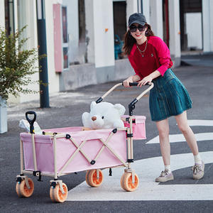 Dreamy Pink Foldable Camping <b>Cart</b> Four Wheel 150kg Load Capacity Metal <b>Shopping</b> <b>Cart</b> With Storage Bag - Product Image 3
