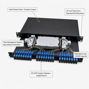 Unité de distribution de fibres optiques 1U <span class=keywords><strong>pour</strong></span> montage en rack, tiroir coulissant, panneau de brassage de fibres optiques, adaptateurs SC FC LC, 12/24 fibres, 19 pouces - Product Image 2