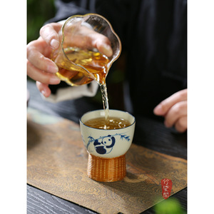 Hand Painted Panda Master <b>Cup</b> Porcelain Bamboo Woven High Tea <b>Cup</b> Home Ceramic Gift - Product Image 2