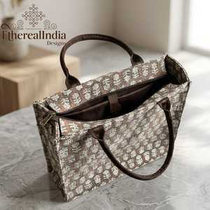 Geometric Jacquard Tote Bag <b>Boho</b> Woven Ethnic Shoulder Bag Large Tribal Handbag with Leather Straps - Product Image 3