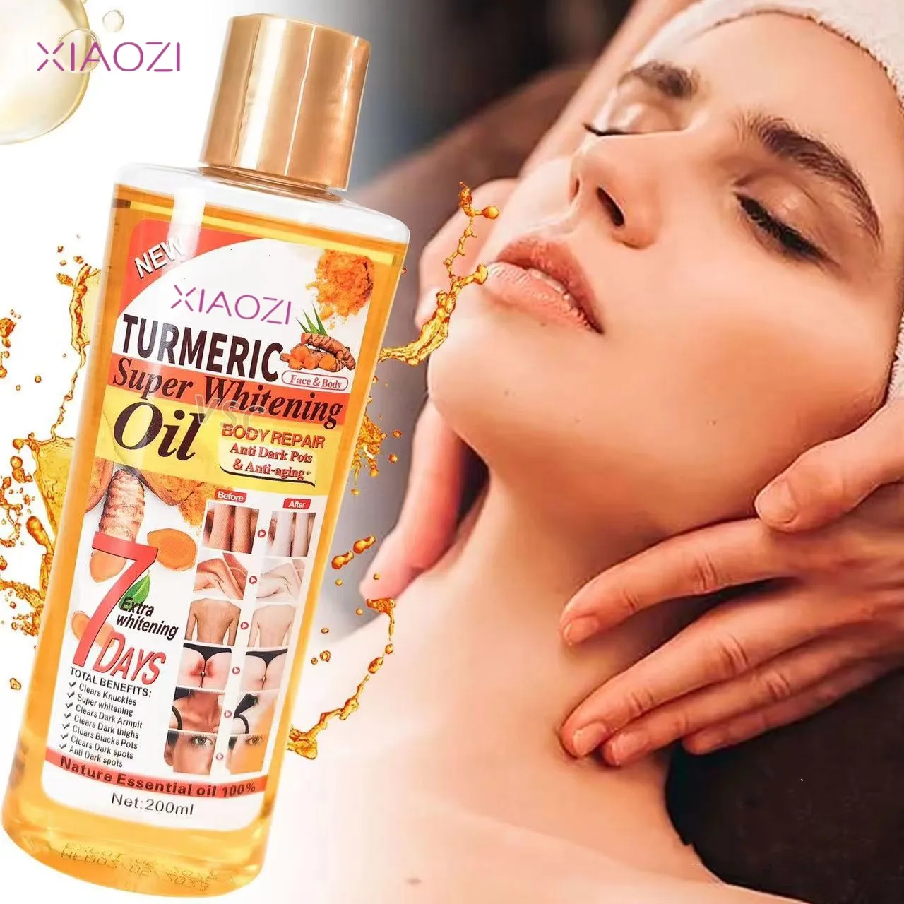 Vendita calda olio di curcuma sbiancante vitamina E Anti-invecchiamento scuro Skincare idratante viso E corpo olio essenziale