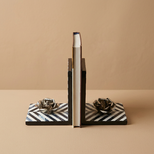 Resin Inlay Movable 2-Piece <b>Book</b> Holder Contemporary Design Vertical Pattern Decorative Bookends Home Decor for <b>book</b> Shelf - Product Image 1