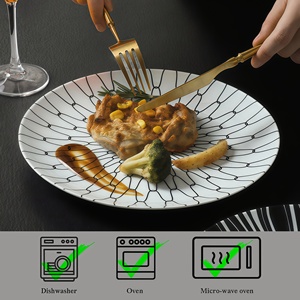 Bán Buôn Ma-rốc Sọc Gốm Bữa Ăn Tối Tấm, 6,8,10 Inch Cổ Điển Sứ Màu Đen Và Trắng Hai-Tone Tấm - Product Image 3