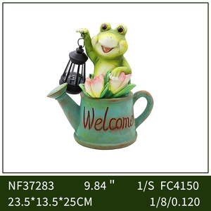 Figurine de <span class=keywords><strong>grenouille</strong></span> solaire en résine écologique de 9,84 pouces avec lanterne LED et arrosoir de bienvenue pour la décoration de jardin extérieur - Product Image 6