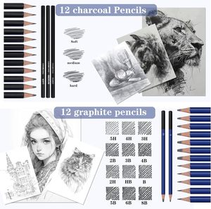 Kit de dessin et d'esquisse de 71 pièces, fournitures artistiques pour adultes, artistes débutants, crayons de couleur, <span class=keywords><strong>aquarelle</strong></span>, <span class=keywords><strong>graphite</strong></span>, fusain - Product Image 3