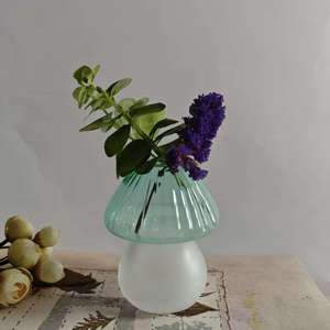 <span class=keywords><strong>Vase</strong></span> en verre en forme de champignon Art Déco soufflé à la main - <span class=keywords><strong>Turquoise</strong></span> côtelé et blanc givré, <span class=keywords><strong>vase</strong></span> moderne pour fleurs hydroponiques de bureau - Product Image 4