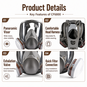 Respirateur intégral CF6800 avec filtre A1B1E1K1(<span class=keywords><strong>P3</strong></span>) |   <span class=keywords><strong>Masque</strong></span> à gaz pour vapeurs organiques, gaz acides, NH3, formaldéhyde - Product Image 2