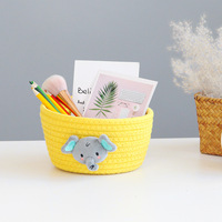 Panier de rangement tissé à la main avec animaux de dessin animé, organisateur de bureau pour jouets d'enfants, boîte de rangement d'articles divers, paniers à linge 16x9CM
