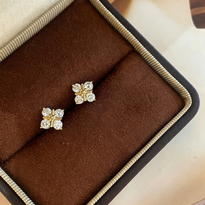 Aazuo Real Lab Grown Diamonds Jewelry E VS1 18K Solid Yellow Gold Mini Flower Stud Earring Gift For Women&<b>Kids</b> Everyday Wear - Product Image 3